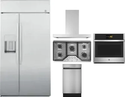 5 Piece Package Includes Refrigerator, Cooktop, Wall Oven, Hood And Dishwasher